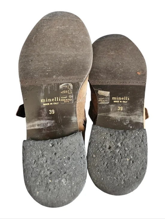 Minelli Italy Studded Leather Suede Ankle Boots With Buckle Dark Taupe Size 39 - Picture 8 of 11